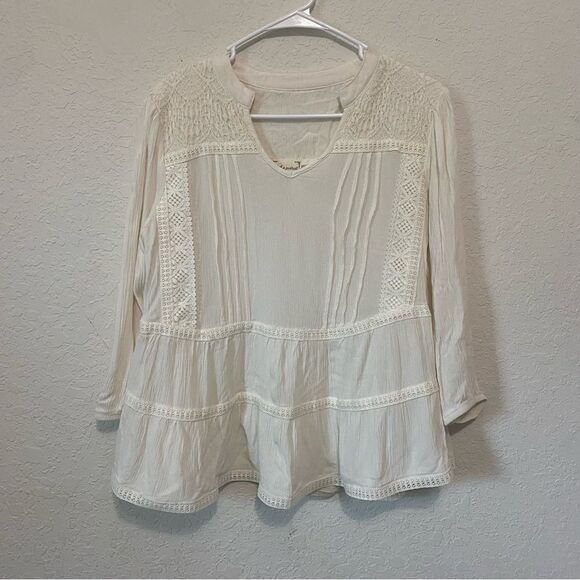 Tops - Cloth & Portrait Ivory Tiered Peasant Bohemian Top Size Small